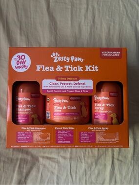 Zesty Paws Flea & Tick Kit: Shampoo + Spray + Bites, Adult Dogs 3 Pack